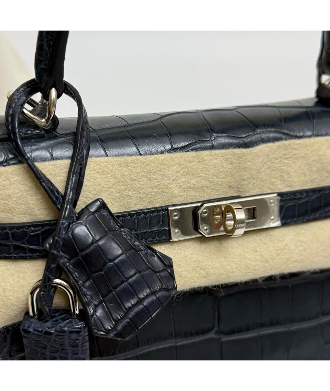 HERMES Синяя сумка с короткими ручками из кожи крокодила, фото 6
