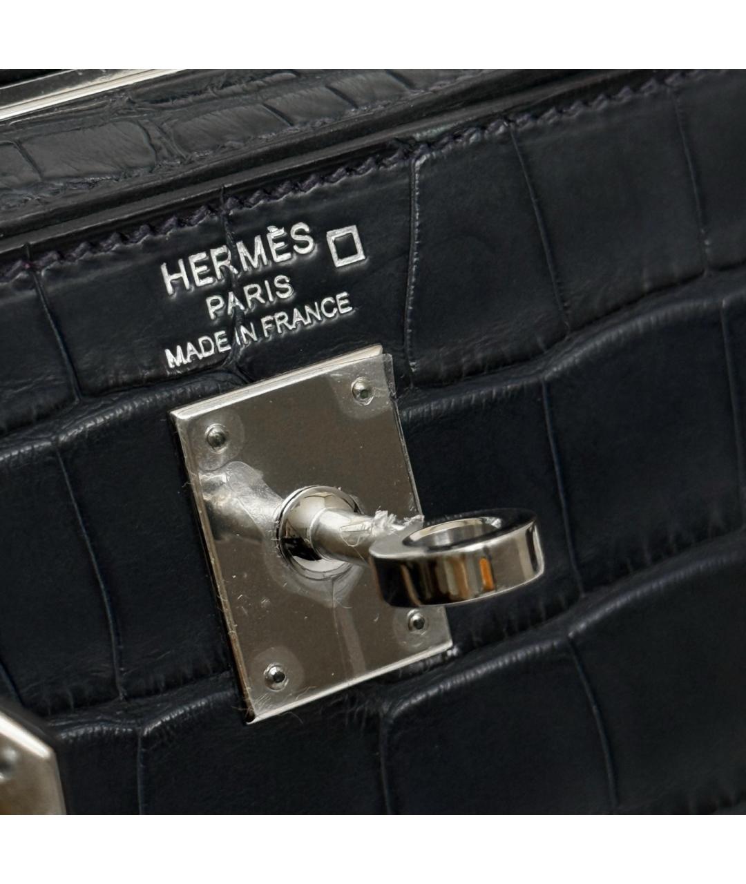 HERMES Синяя сумка с короткими ручками из кожи крокодила, фото 7