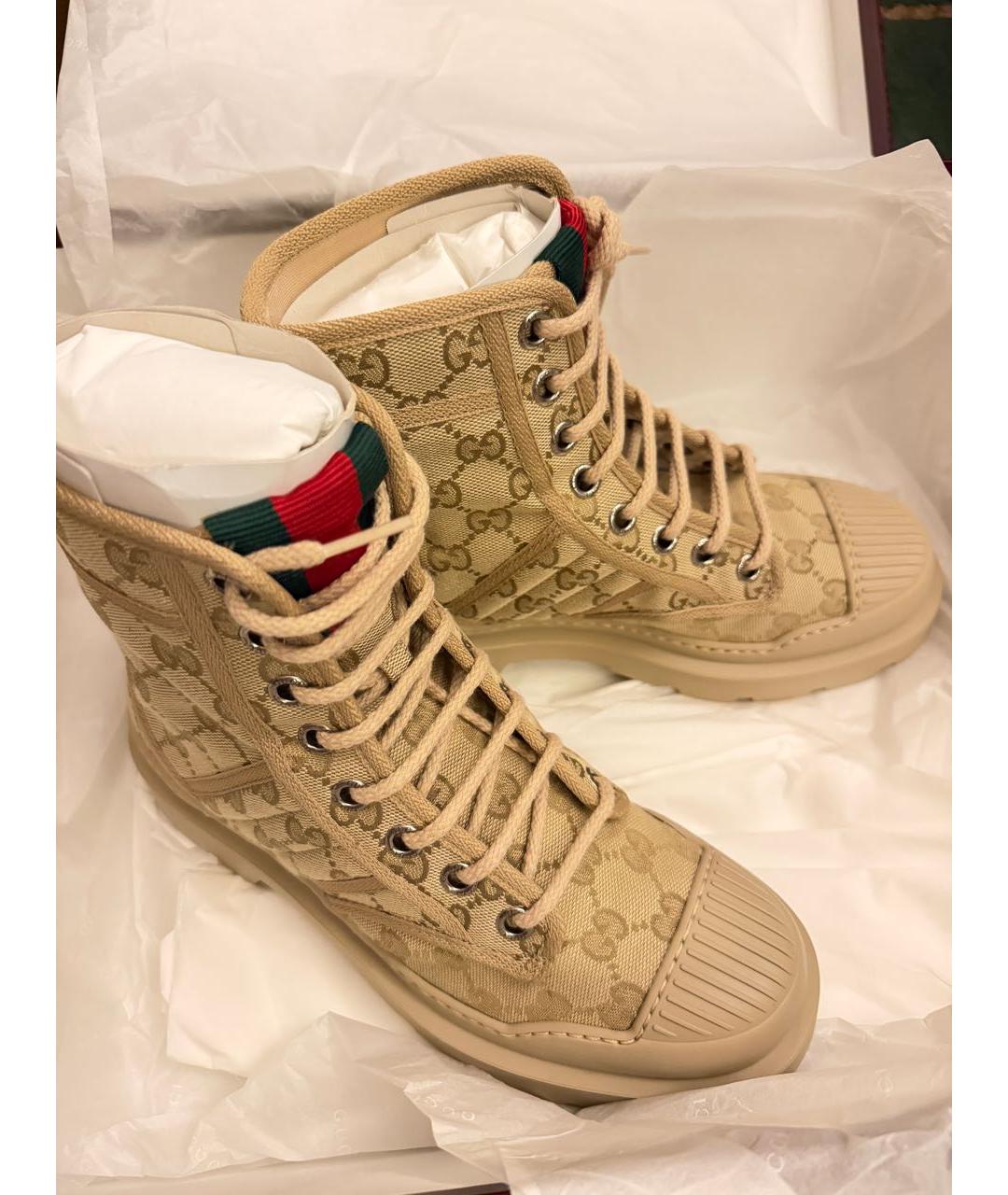 GUCCI Бежевые текстильные ботинки, фото 3
