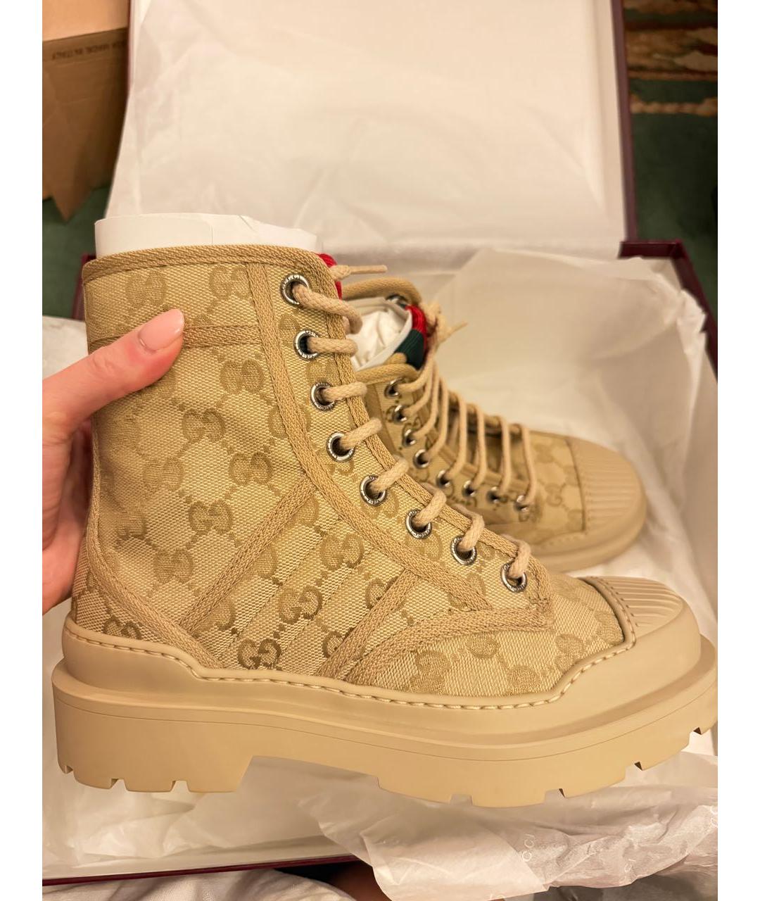 GUCCI Бежевые текстильные ботинки, фото 4