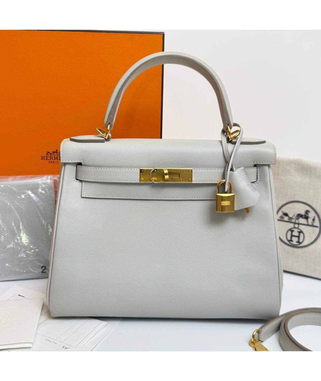 HERMES Серая кожаная сумка тоут, фото 10