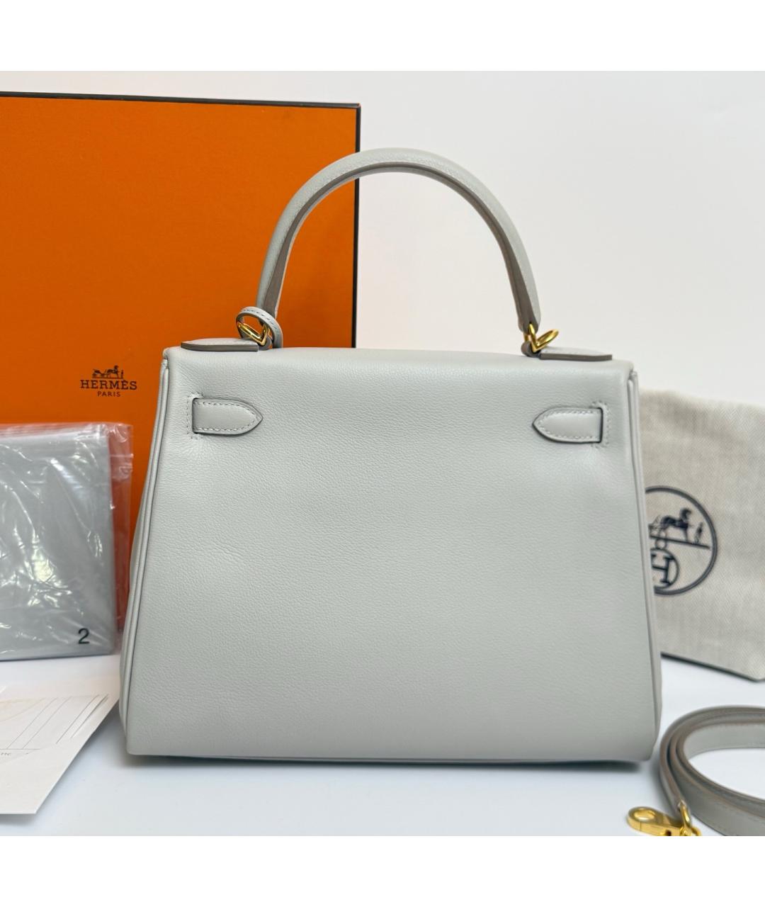 HERMES Серая кожаная сумка тоут, фото 8