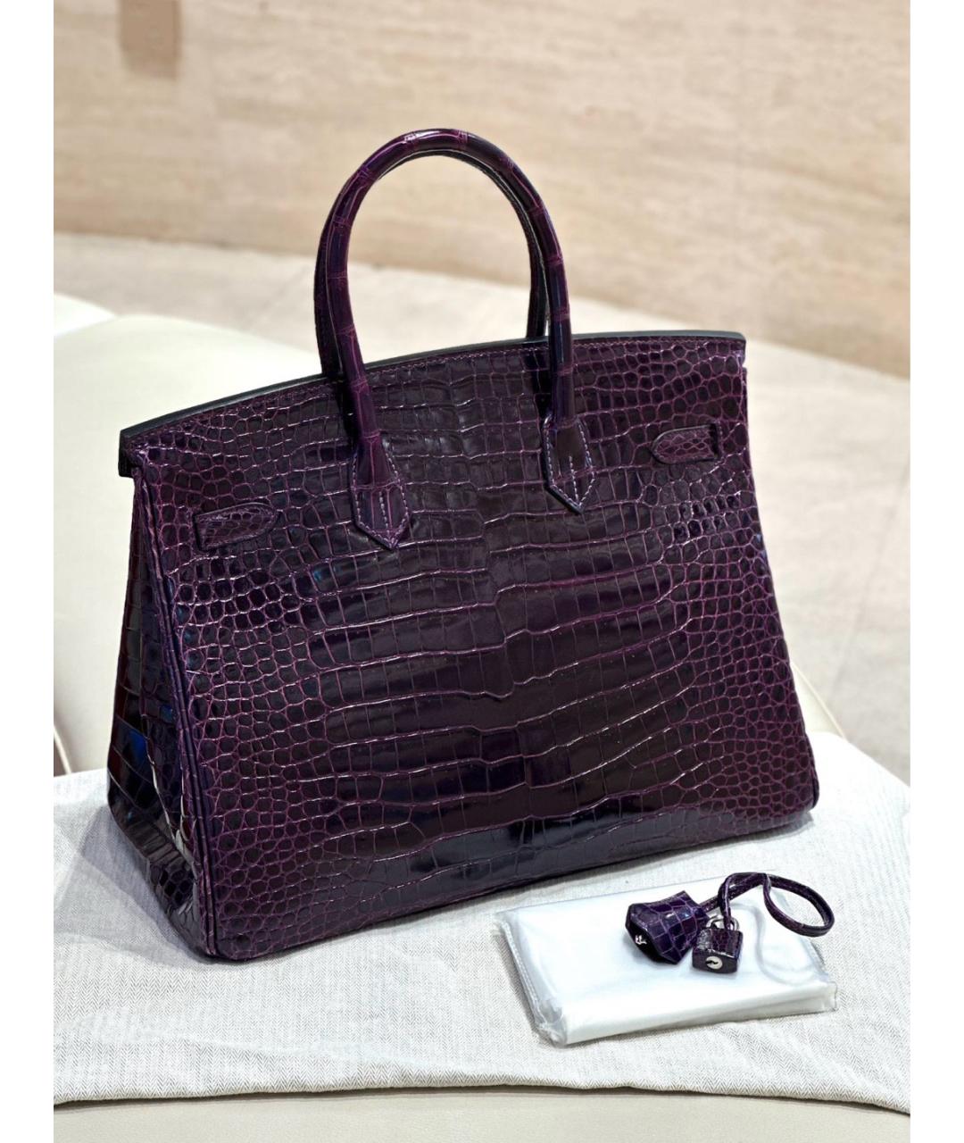 HERMES Фиолетовая сумка с короткими ручками из кожи крокодила, фото 3