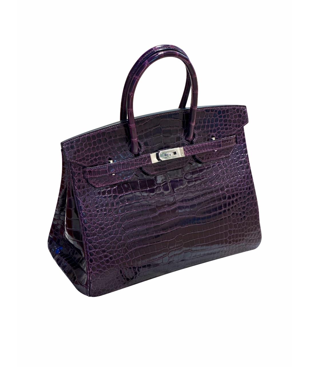 HERMES Фиолетовая сумка с короткими ручками из кожи крокодила, фото 1