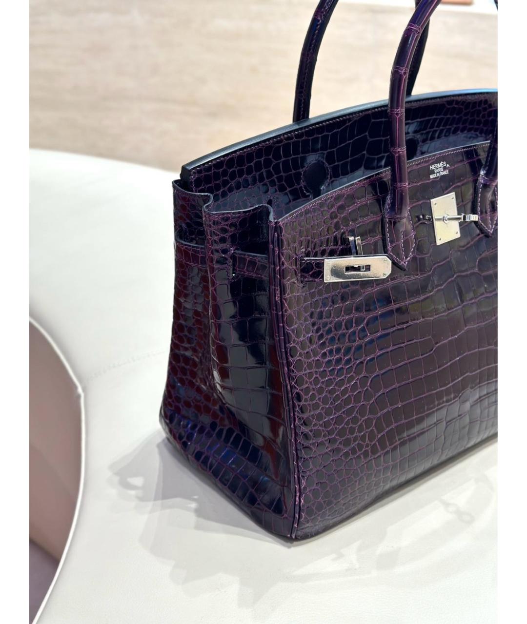 HERMES Фиолетовая сумка с короткими ручками из кожи крокодила, фото 7