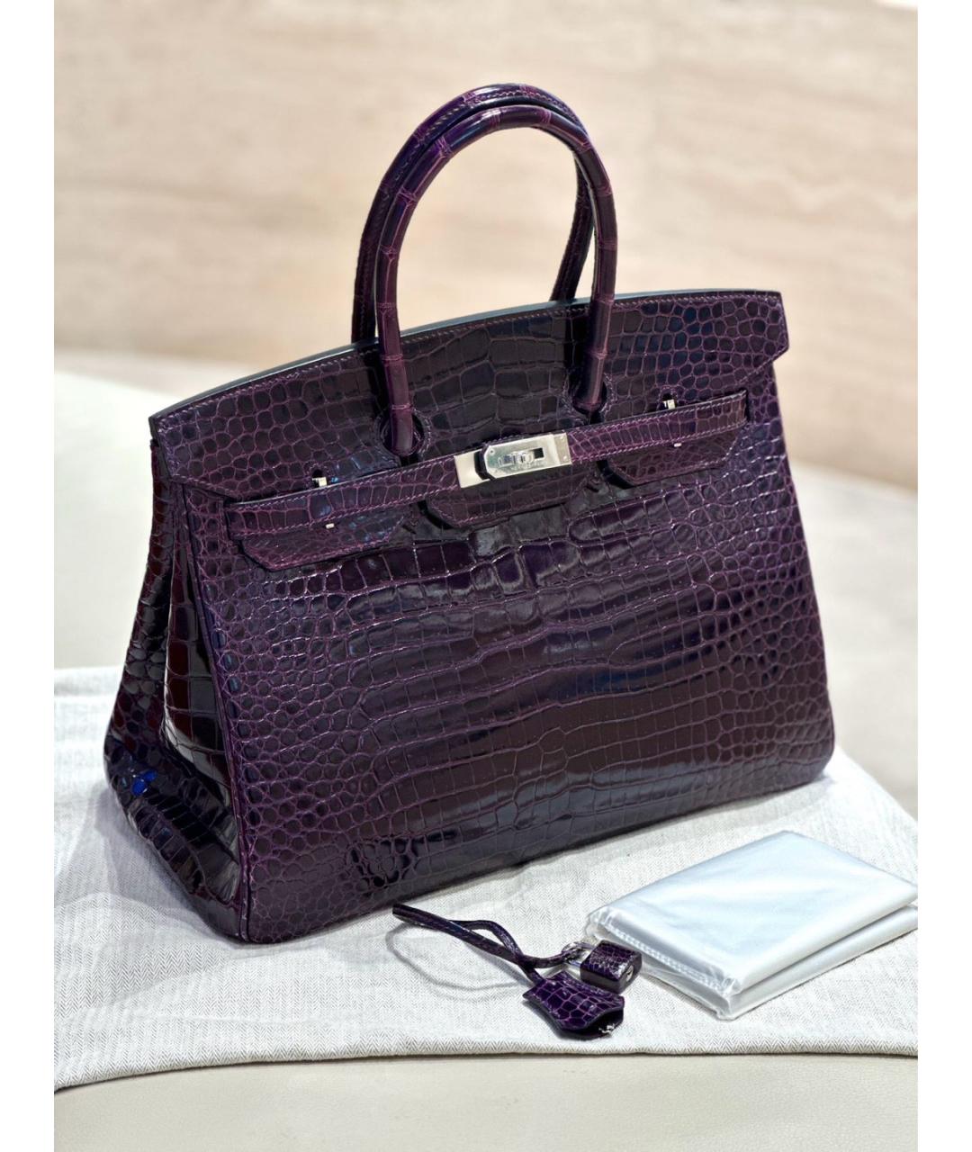 HERMES Фиолетовая сумка с короткими ручками из кожи крокодила, фото 9