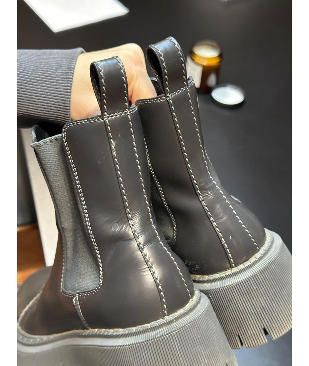 BALENCIAGA Антрацитовые кожаные ботинки, фото 3