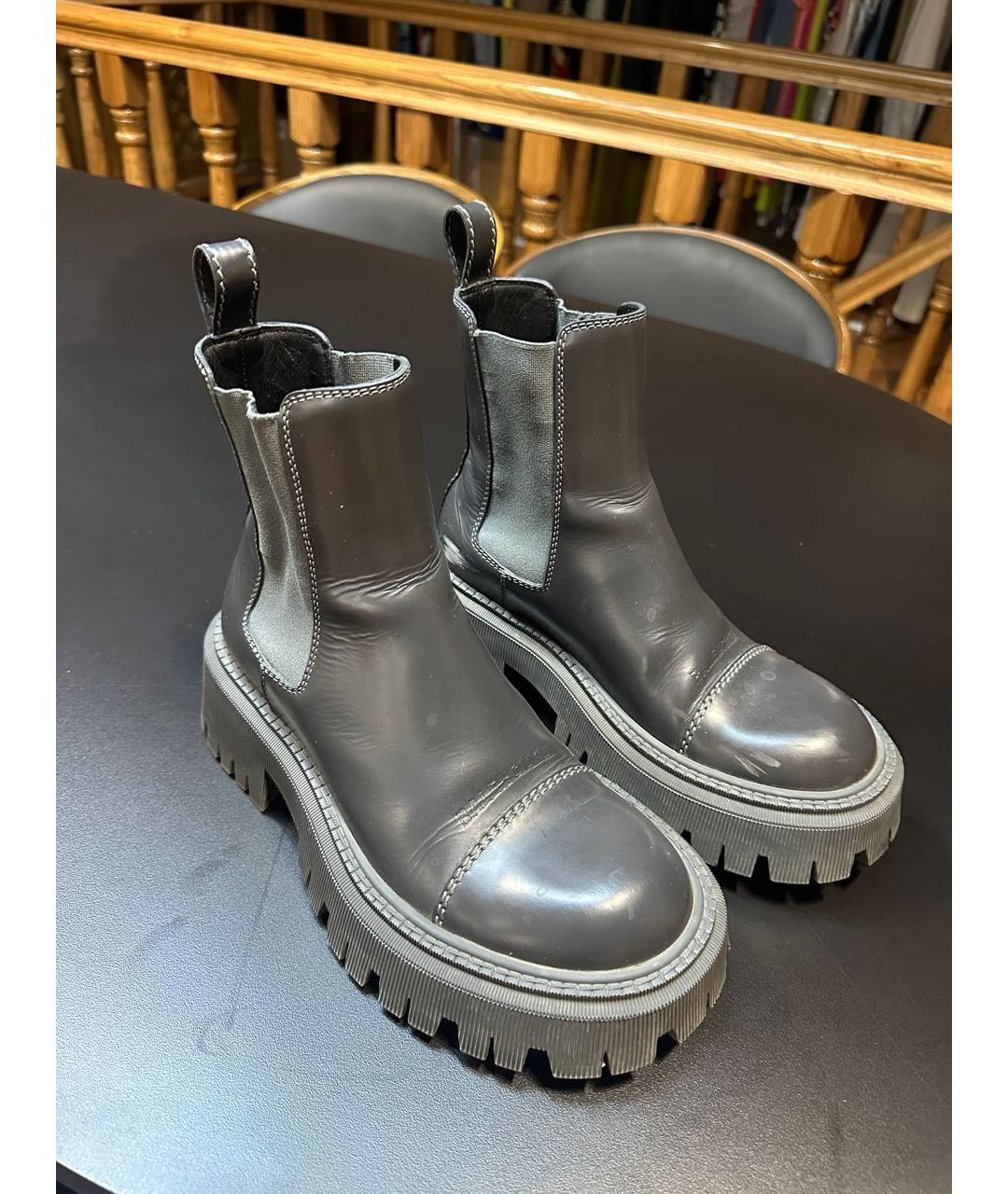 BALENCIAGA Антрацитовые кожаные ботинки, фото 7