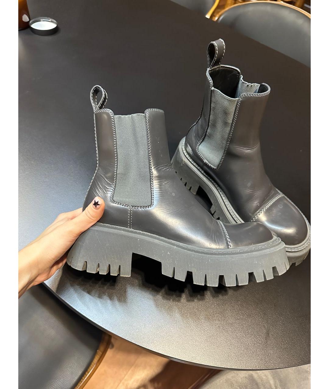 BALENCIAGA Антрацитовые кожаные ботинки, фото 6