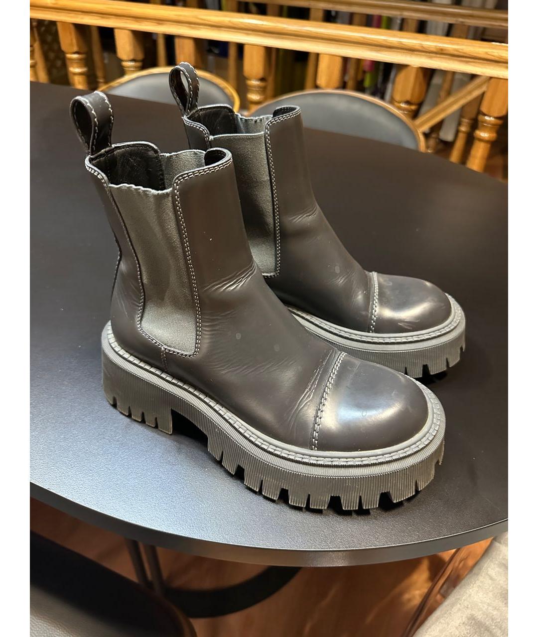 BALENCIAGA Антрацитовые кожаные ботинки, фото 2