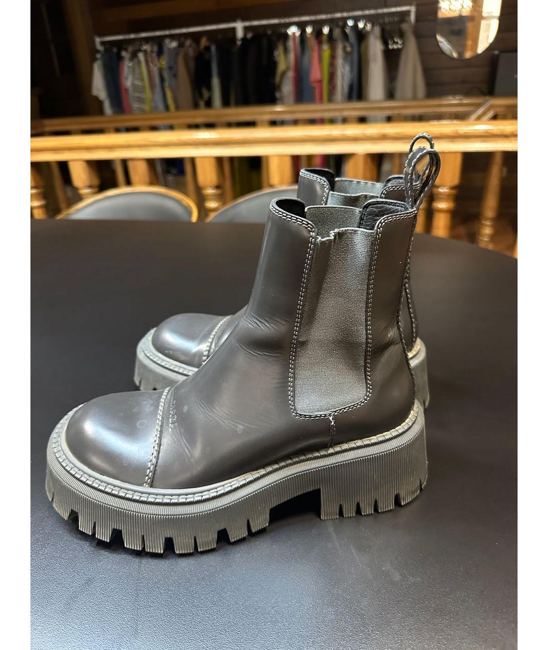 BALENCIAGA Антрацитовые кожаные ботинки, фото 8