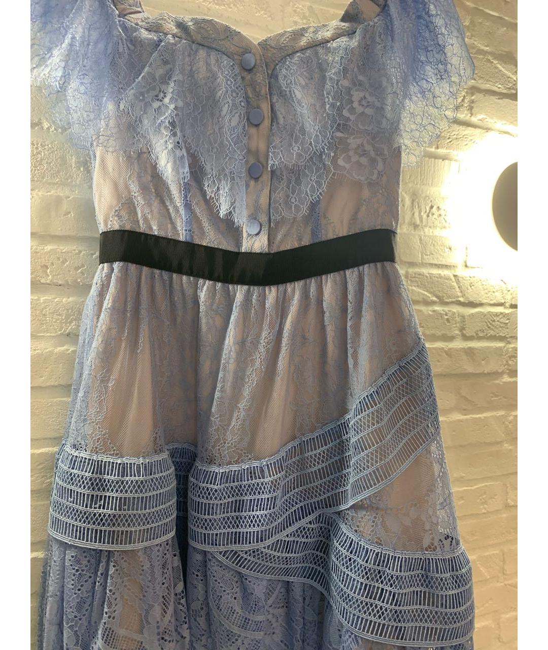 SELF-PORTRAIT Голубое кружевное коктейльное платье, фото 4