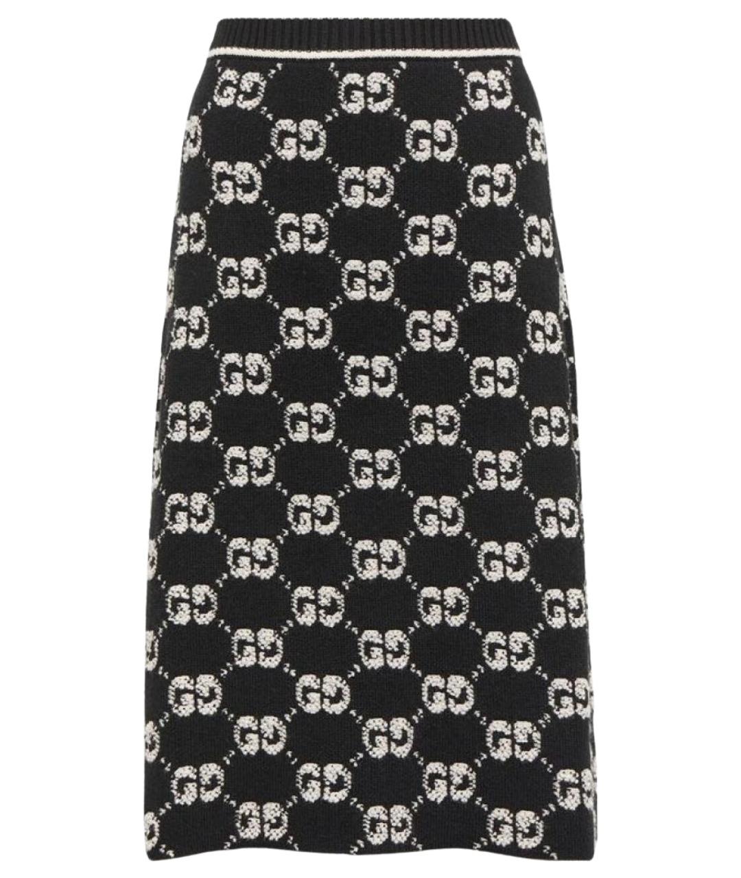 GUCCI Черная шерстяная юбка миди, фото 1