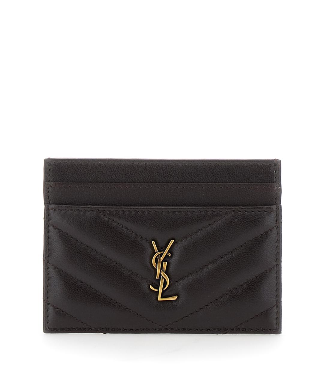 SAINT LAURENT Коричневый кожаный кардхолдер, фото 1