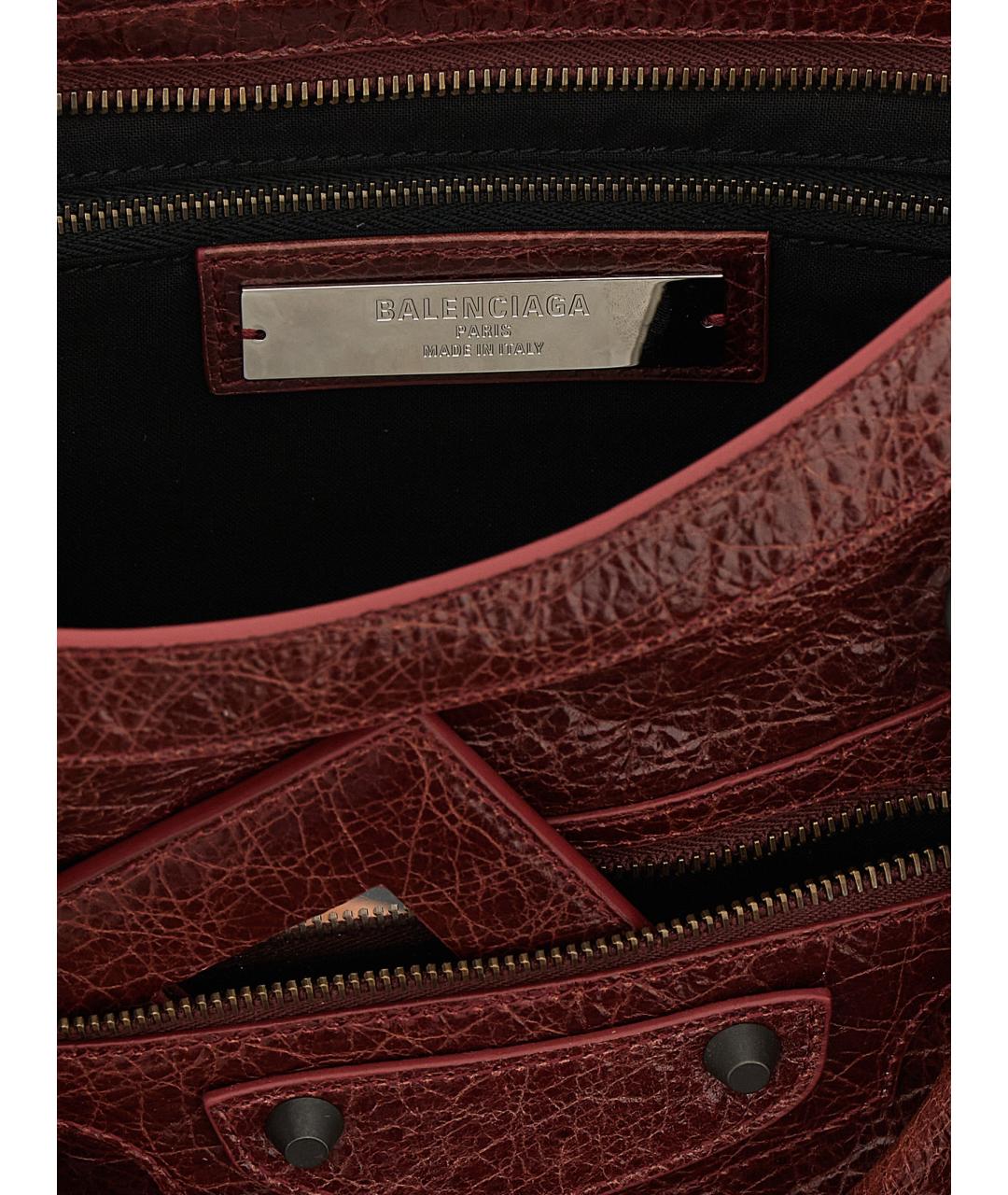 BALENCIAGA Бордовая кожаная сумка тоут, фото 4