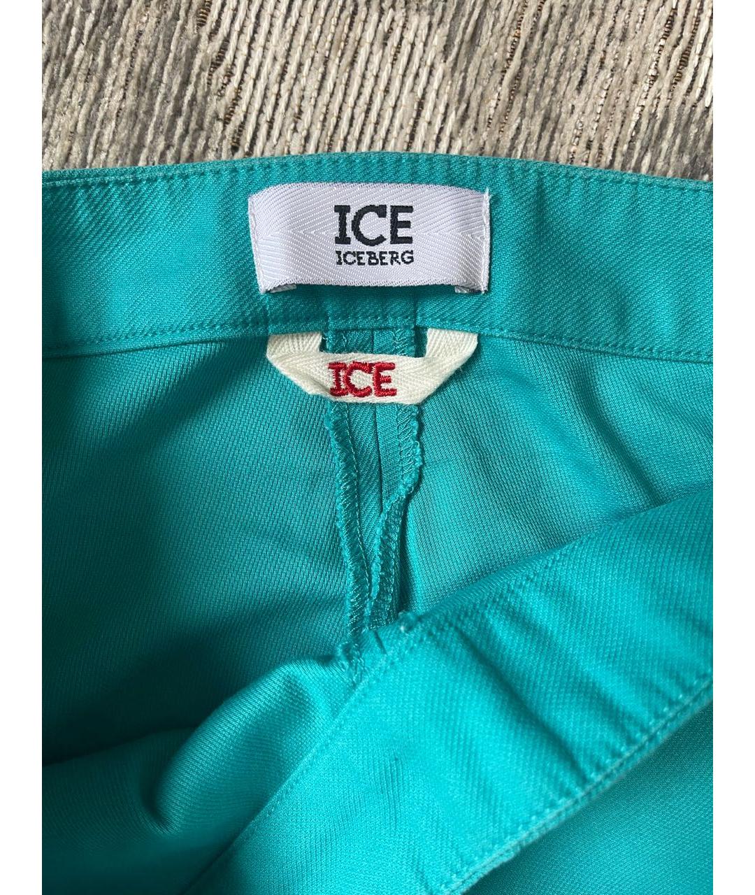 ICEBERG Бирюзовые хлопко-эластановые брюки узкие, фото 3