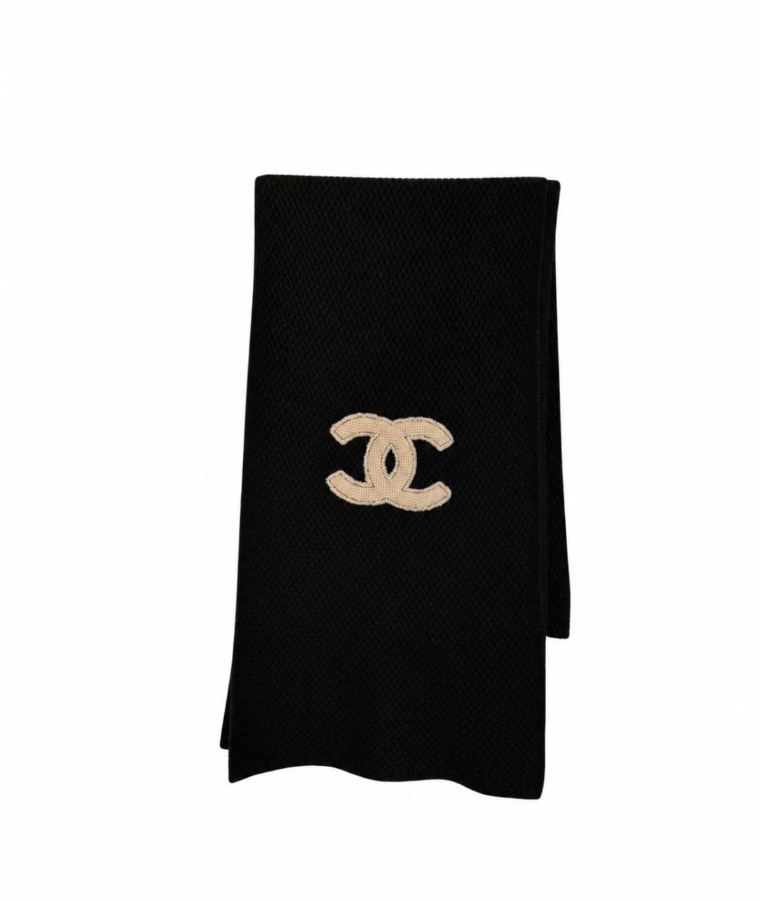 CHANEL Черный кашемировый шарф, фото 6