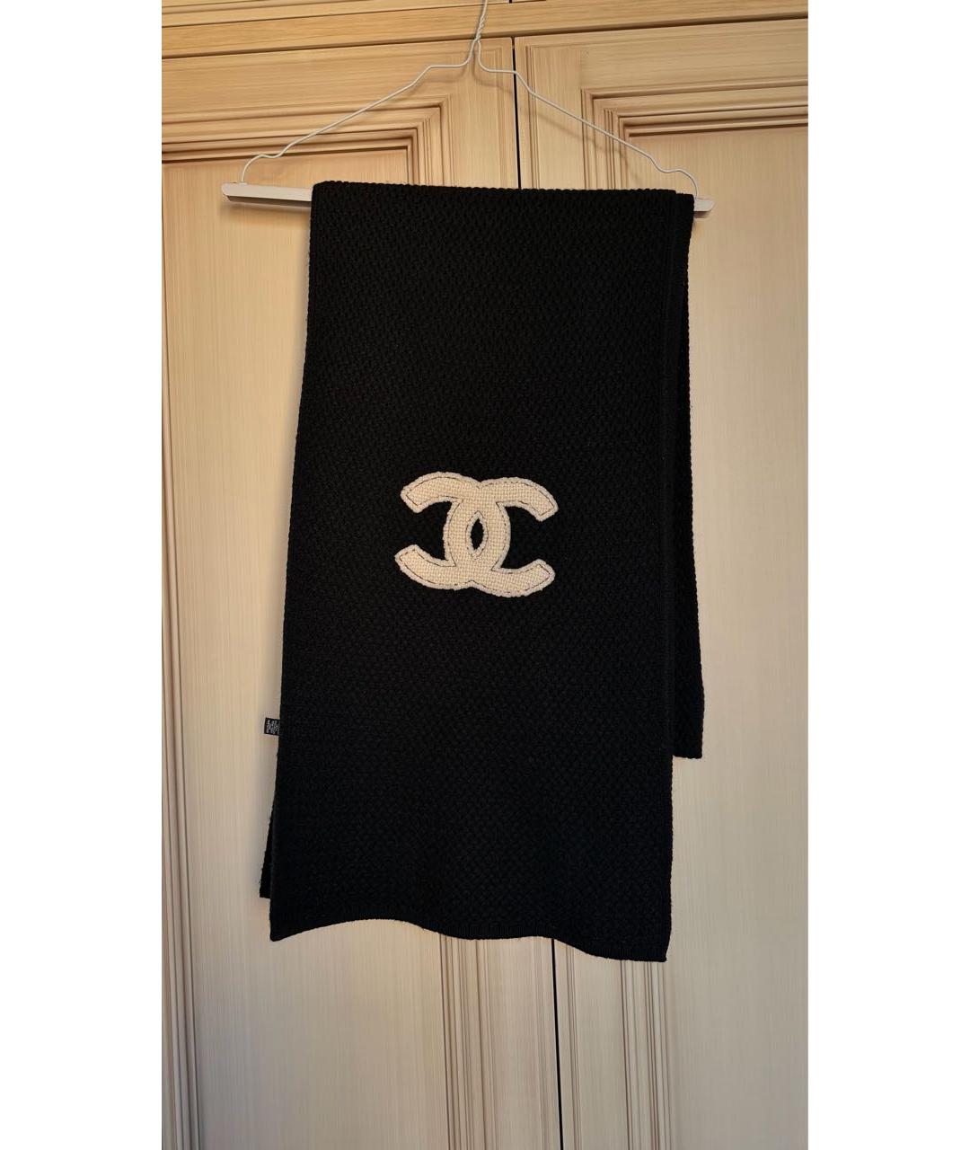 CHANEL Черный кашемировый шарф, фото 5