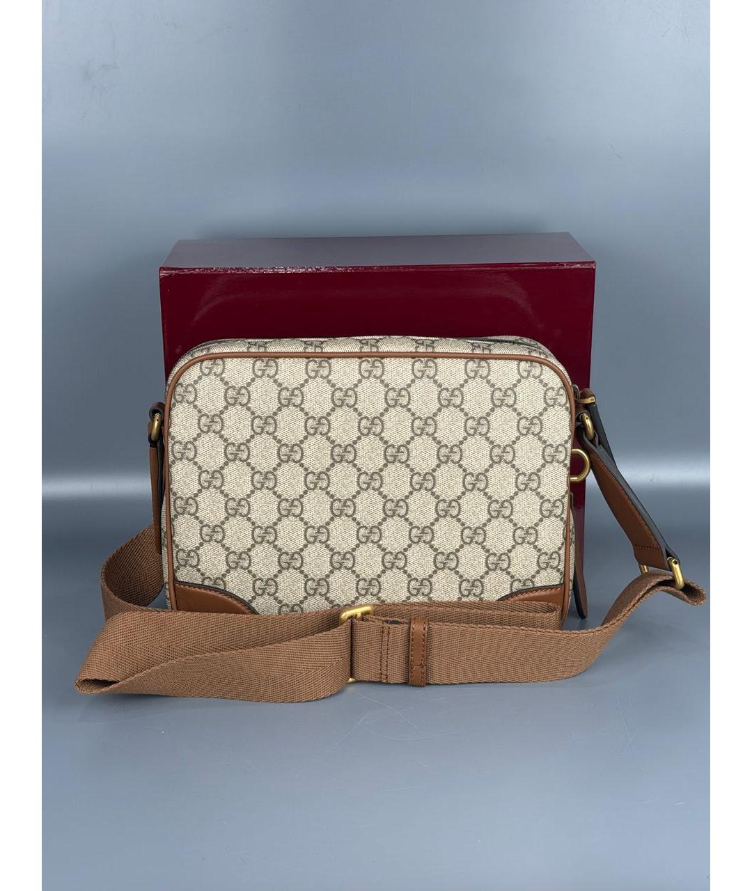 GUCCI Коричневая сумка на плечо из канвы, фото 2