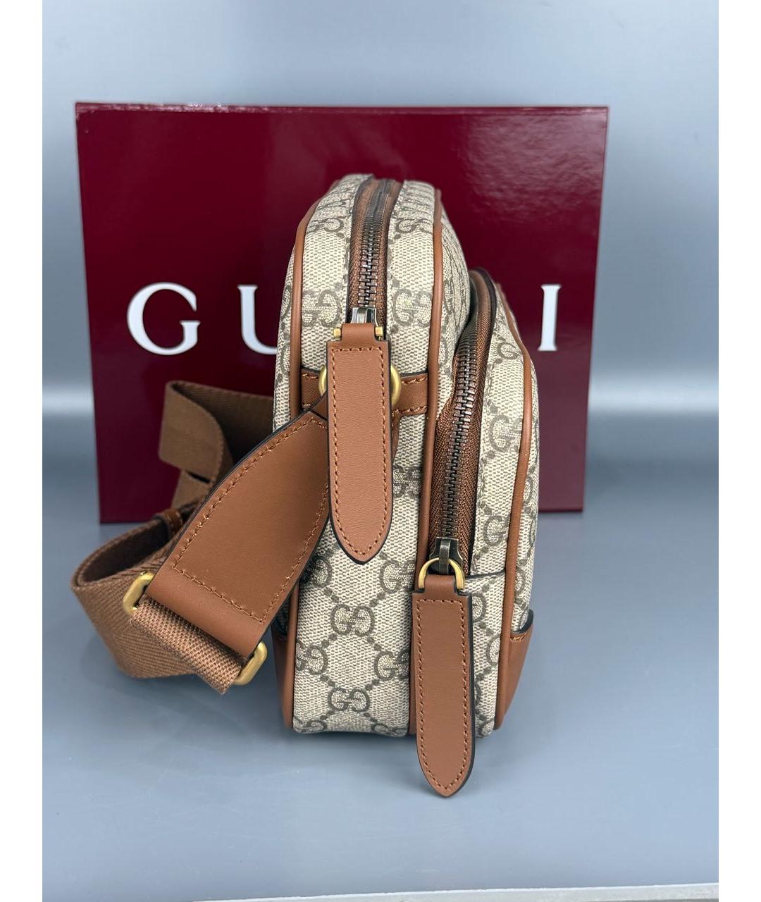 GUCCI Коричневая сумка на плечо из канвы, фото 5