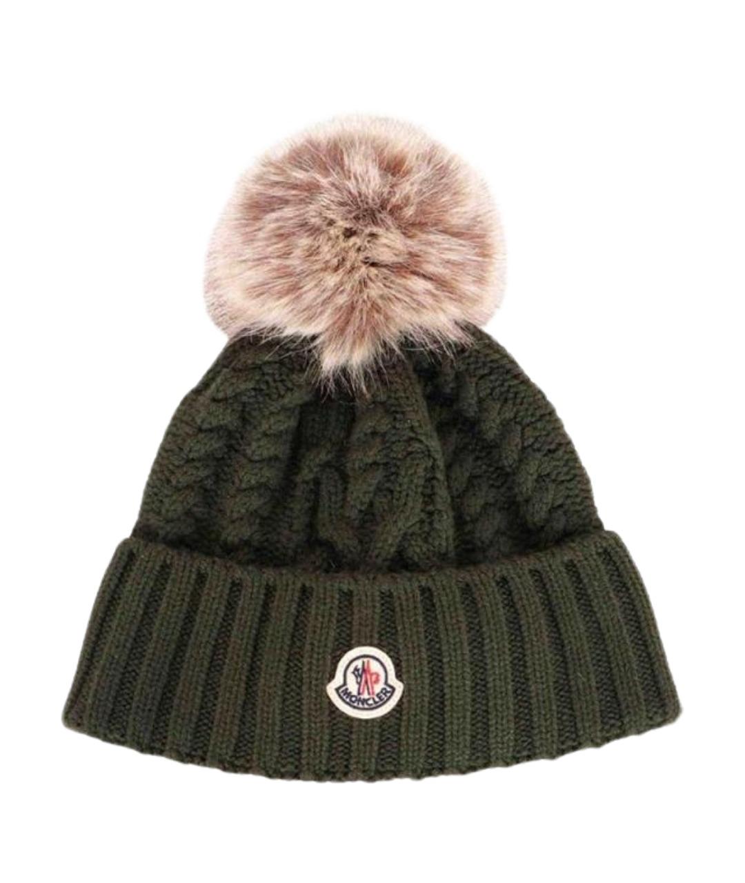 MONCLER Зеленая шерстяная шапка, фото 1