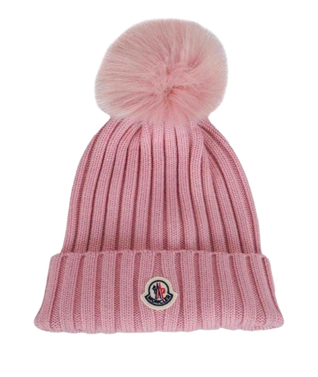 MONCLER Розовая шерстяная шапка, фото 1