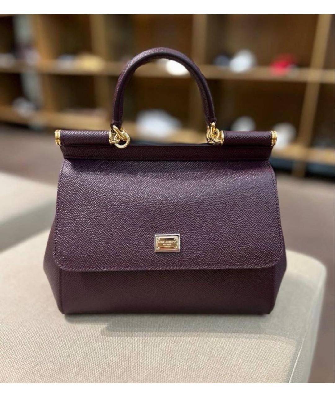 DOLCE&GABBANA Бордовая кожаная сумка с короткими ручками, фото 6