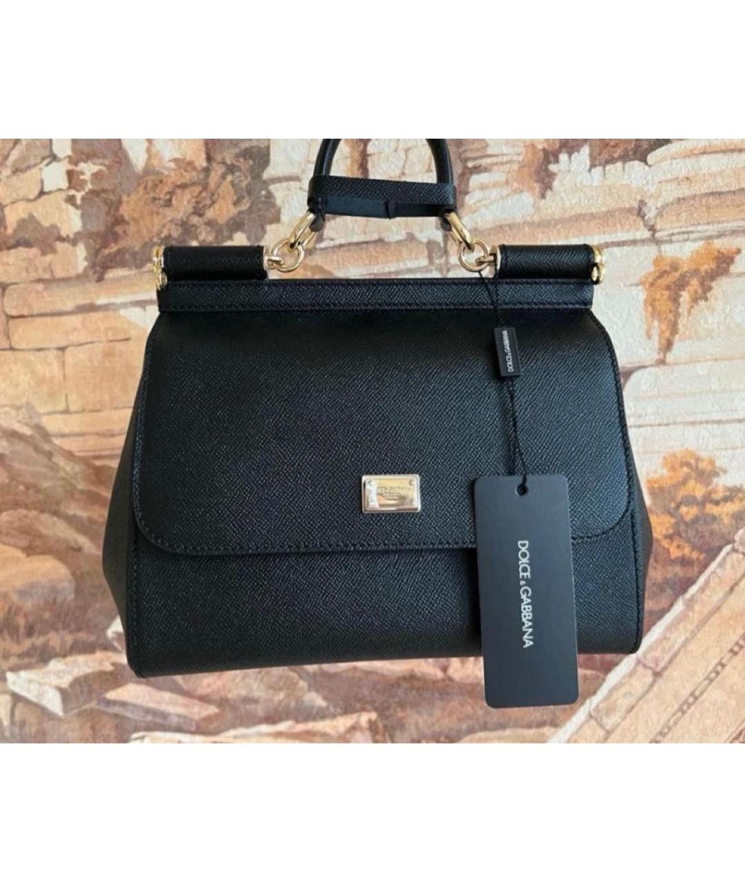 DOLCE&GABBANA Черная кожаная сумка с короткими ручками, фото 5