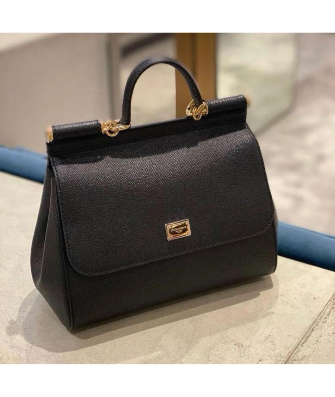 DOLCE&GABBANA Черная кожаная сумка с короткими ручками, фото 2