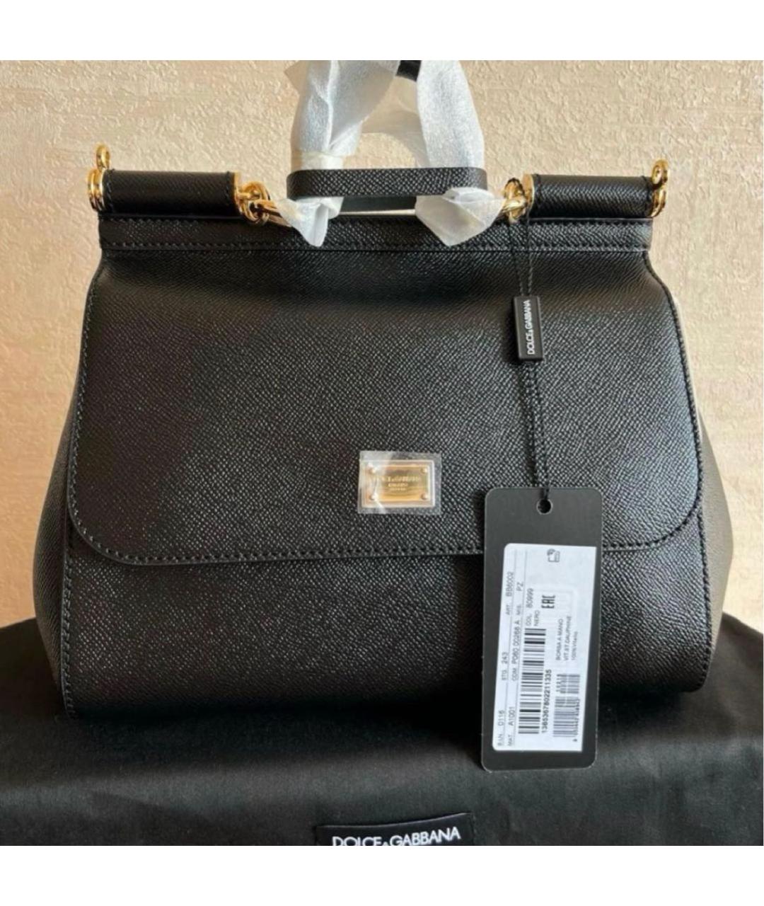 DOLCE&GABBANA Черная кожаная сумка с короткими ручками, фото 4