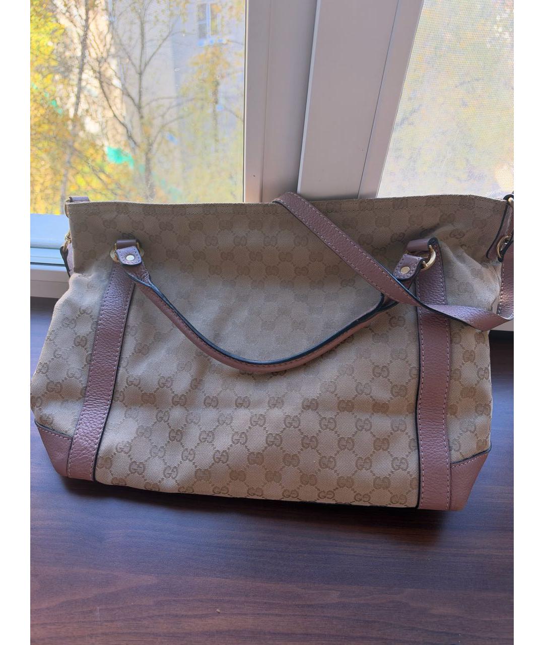 GUCCI Бежевая сумка с короткими ручками из канвы, фото 9