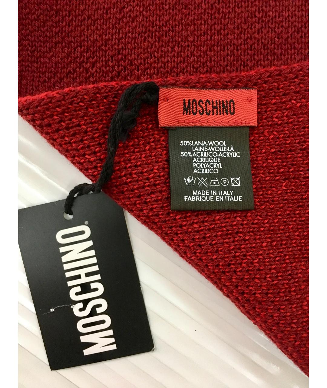 MOSCHINO Бордовый шерстяной шарф, фото 3