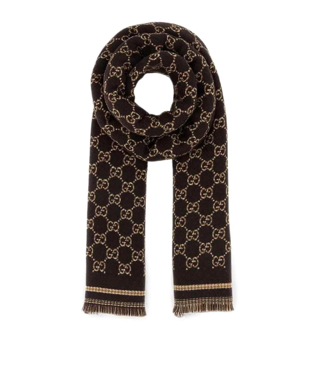 GUCCI Коричневый шерстяной шарф, фото 1