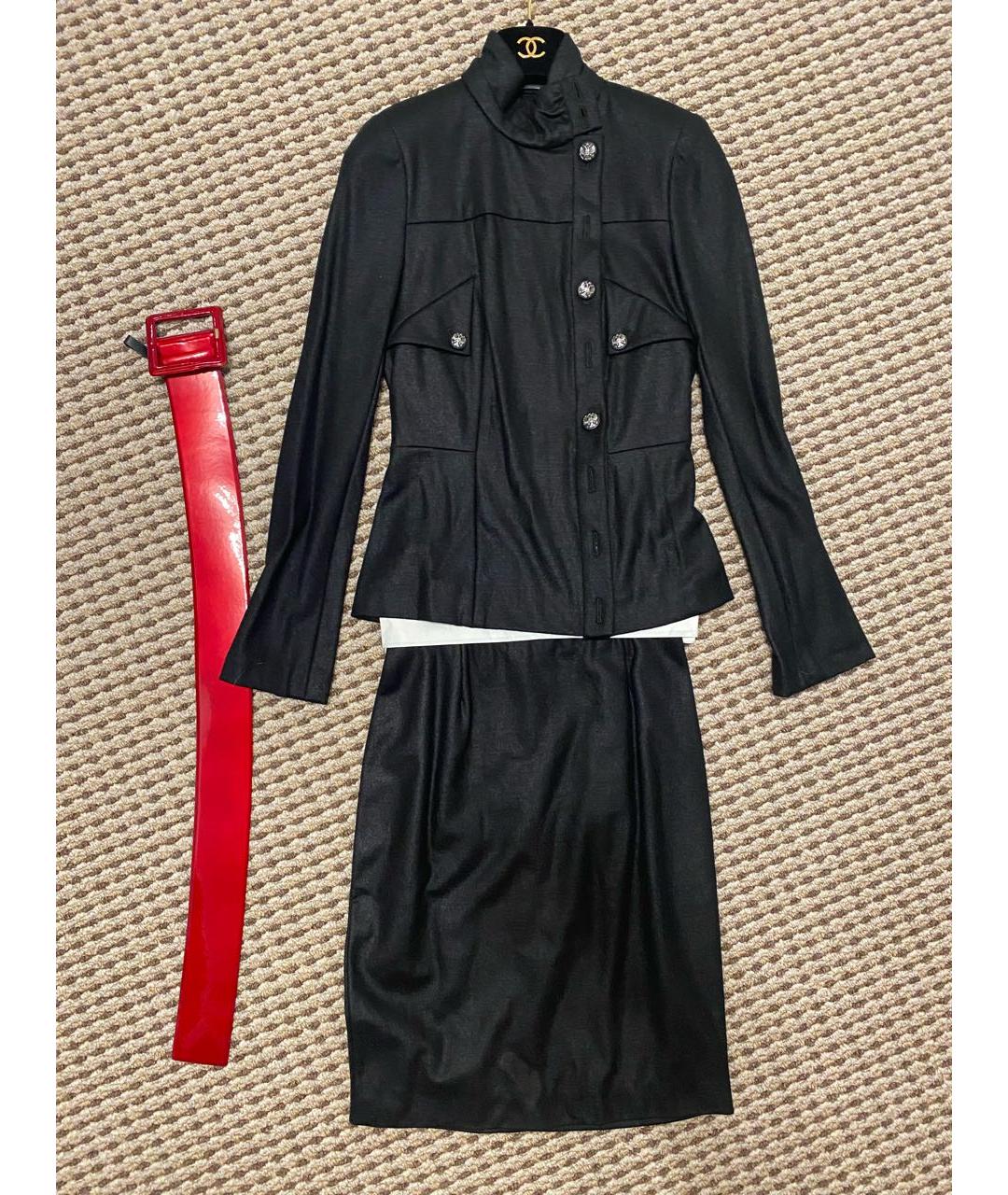 CHANEL PRE-OWNED Антрацитовый шерстяной костюм с юбками, фото 2