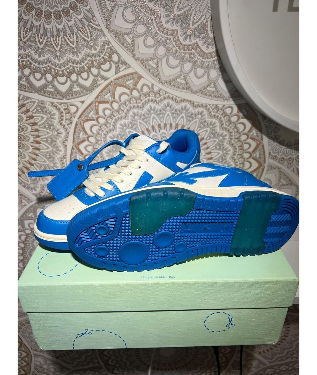 OFF-WHITE Голубые кожаные кеды, фото 3