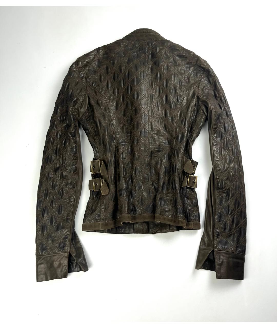 ROBERTO CAVALLI Коричневая кожаная куртка, фото 2