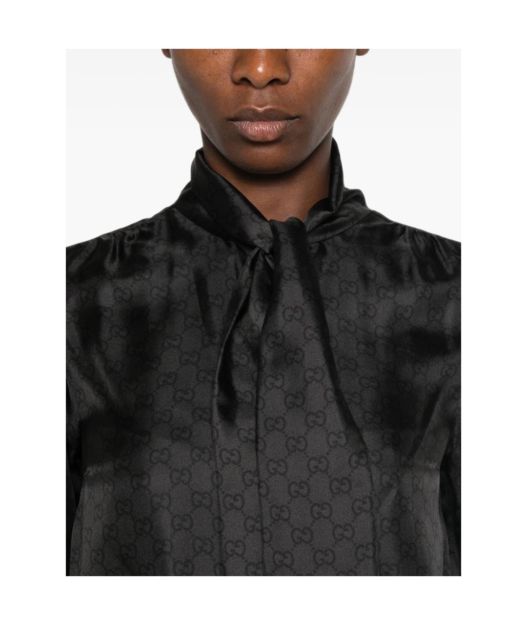 GUCCI Черная шелковая блузы, фото 2