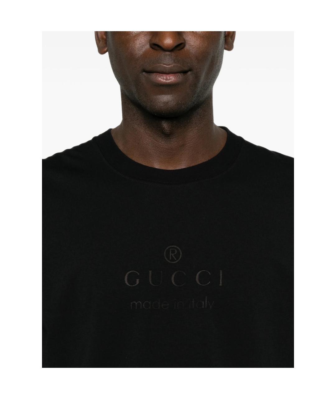 GUCCI Черная хлопковая футболка, фото 2