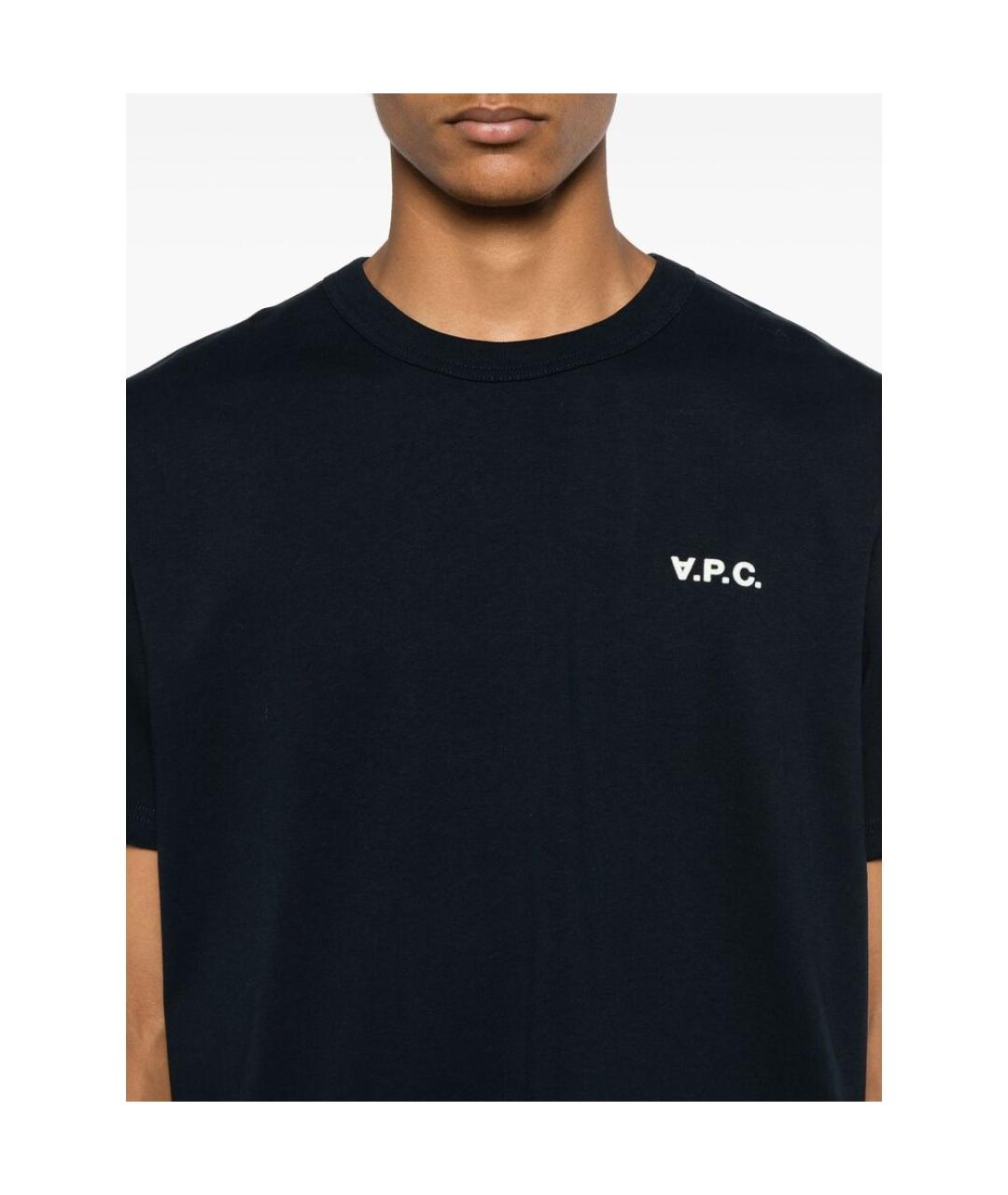 A.P.C. Темно-синяя хлопковая футболка, фото 3