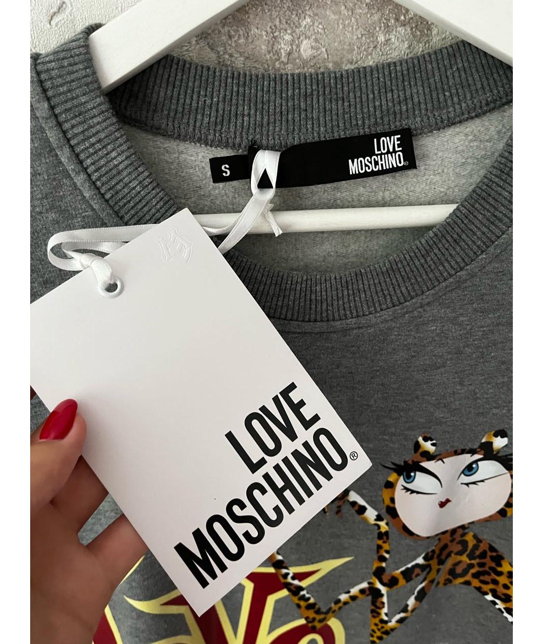 LOVE MOSCHINO Серое хлопковое повседневное платье, фото 3