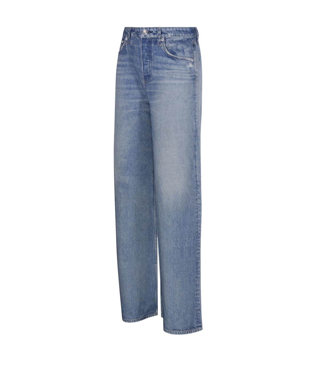 RAG & BONE Голубые хлопковые прямые джинсы, фото 2