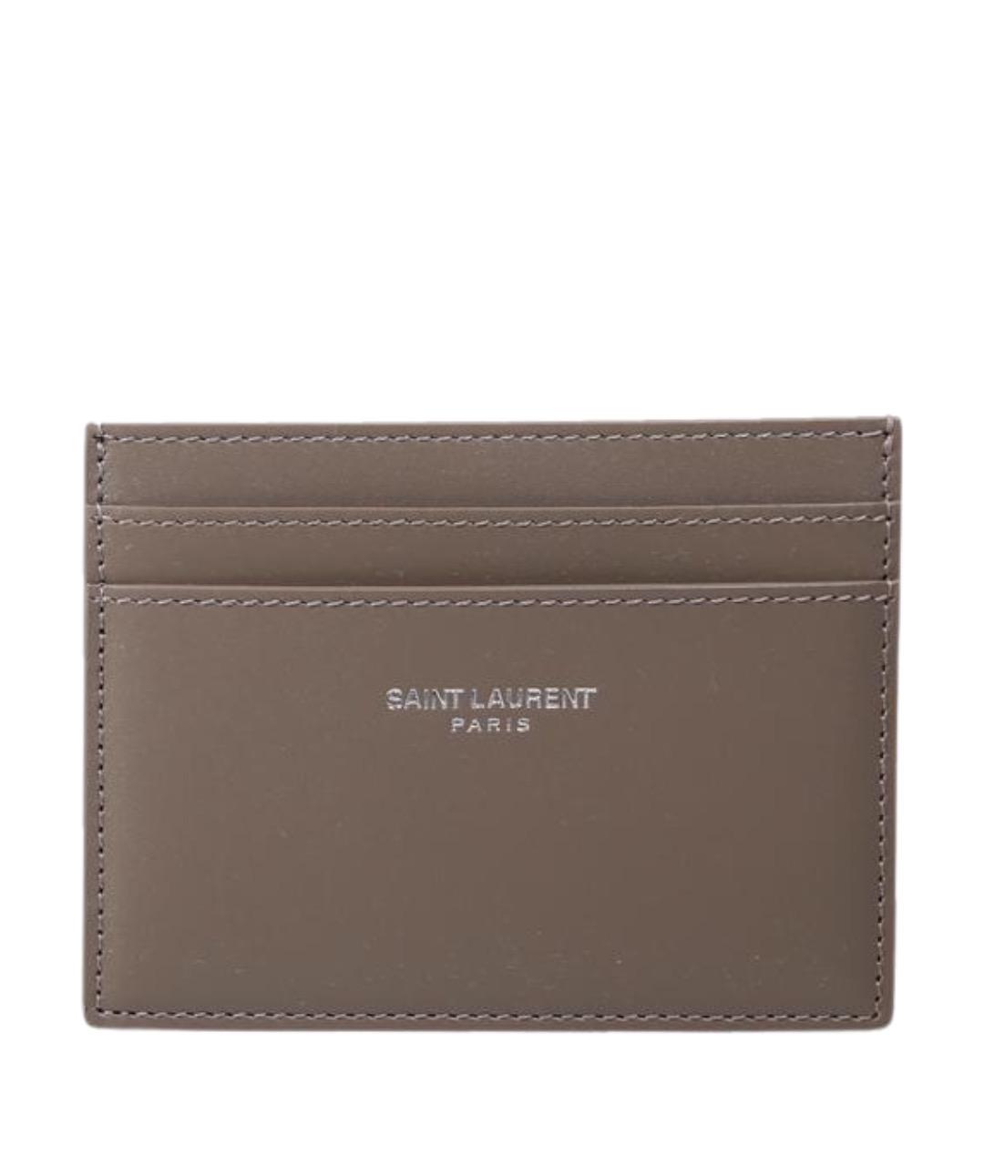 SAINT LAURENT Серый кожаный кардхолдер, фото 1