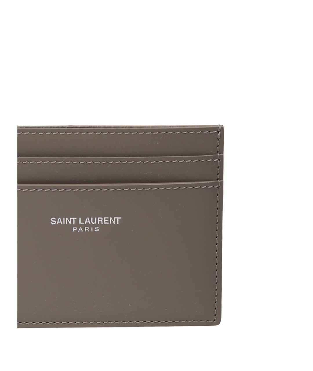 SAINT LAURENT Серый кожаный кардхолдер, фото 4