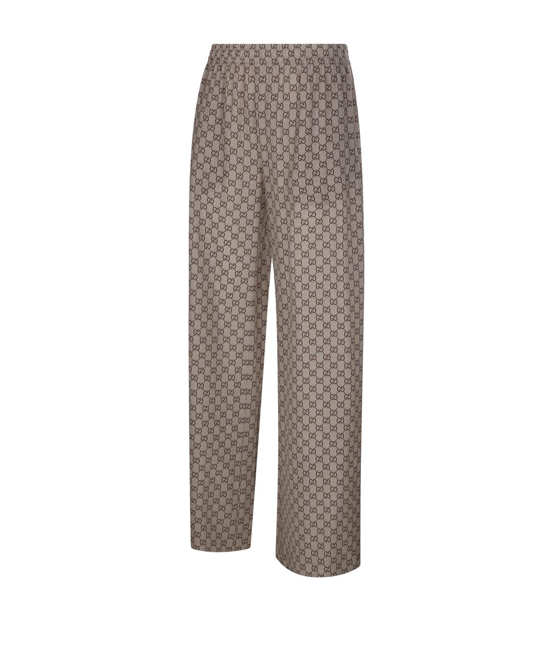 GUCCI Бежевые шелковые прямые брюки, фото 2
