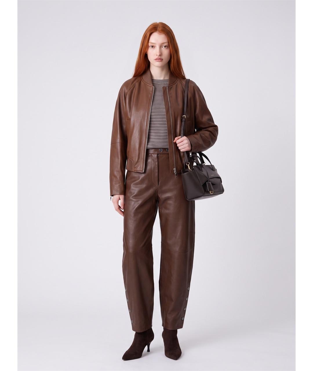SPORTMAX Коричневая кожаная куртка, фото 2