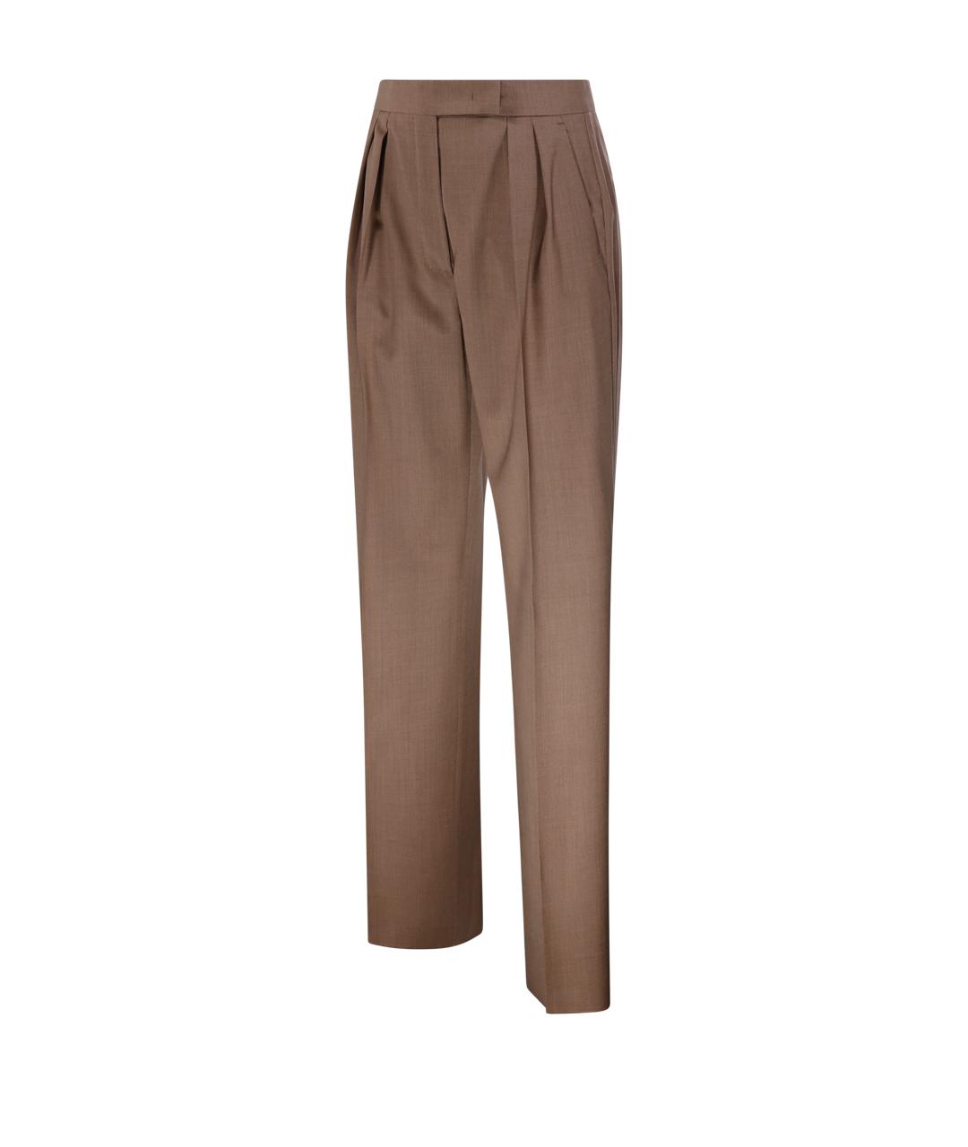 MAX MARA Бежевые шерстяные прямые брюки, фото 2