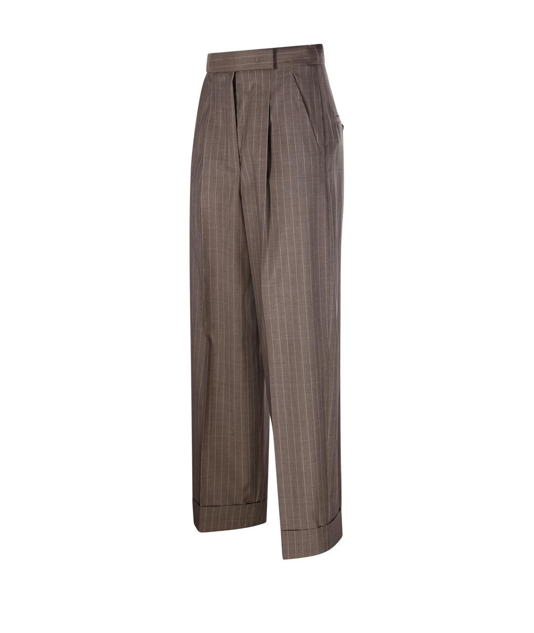 MAX MARA Коричневые шерстяные прямые брюки, фото 2