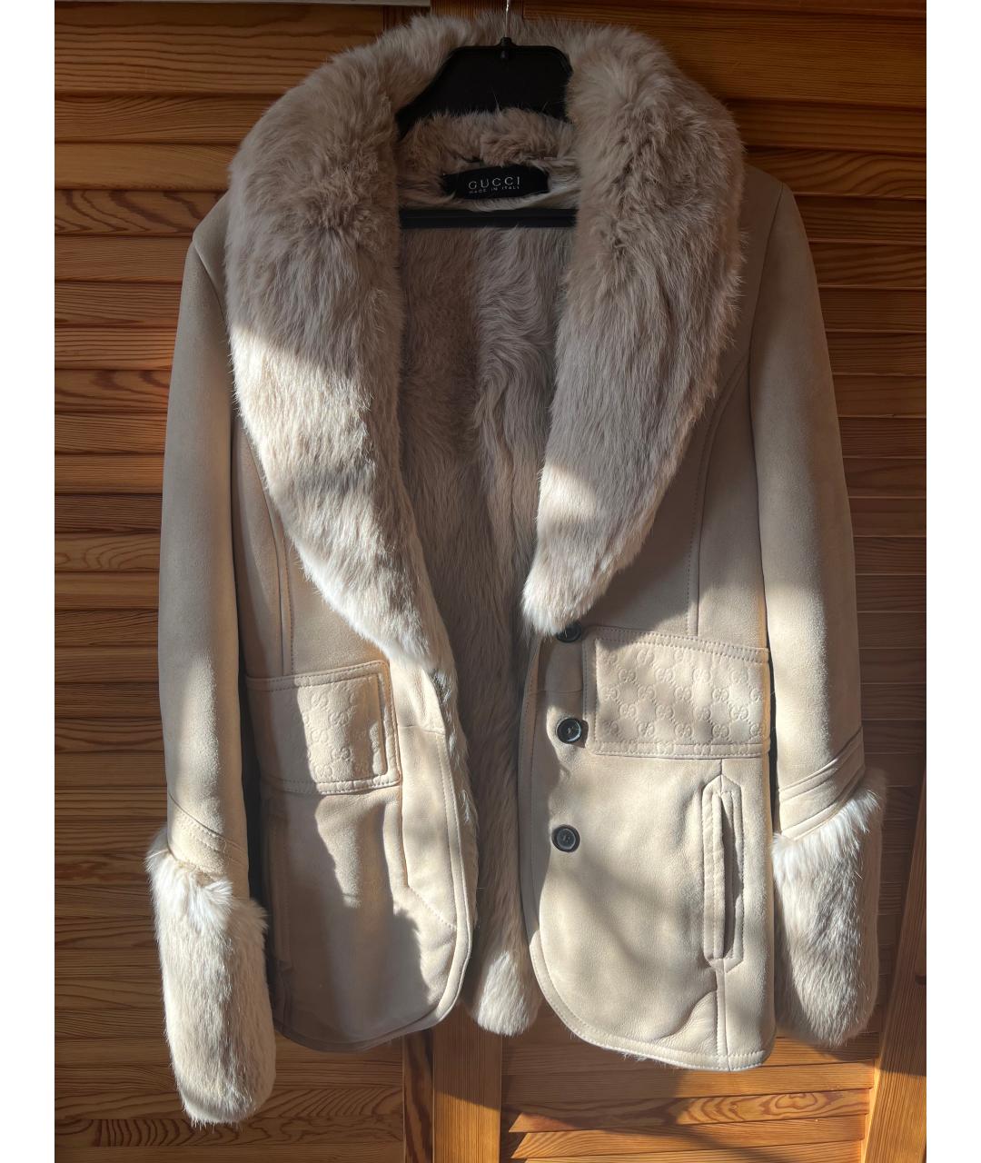 GUCCI Бежевая замшевая дубленка, фото 9