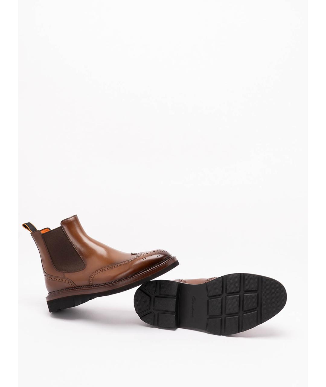 SANTONI Коричневые кожаные высокие ботинки, фото 4