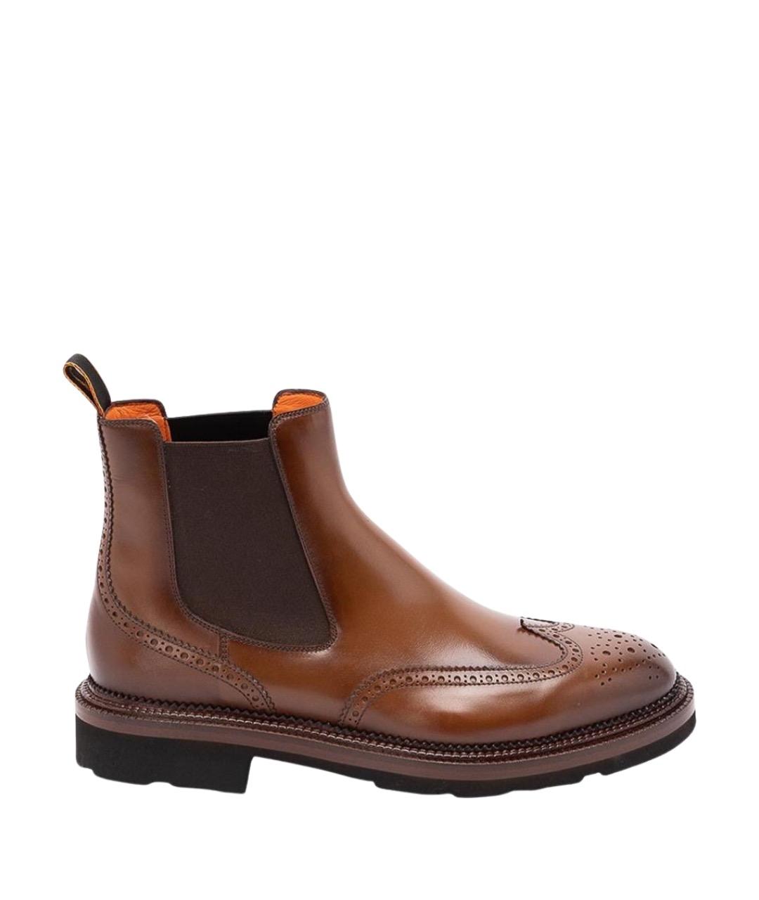 SANTONI Коричневые кожаные высокие ботинки, фото 1